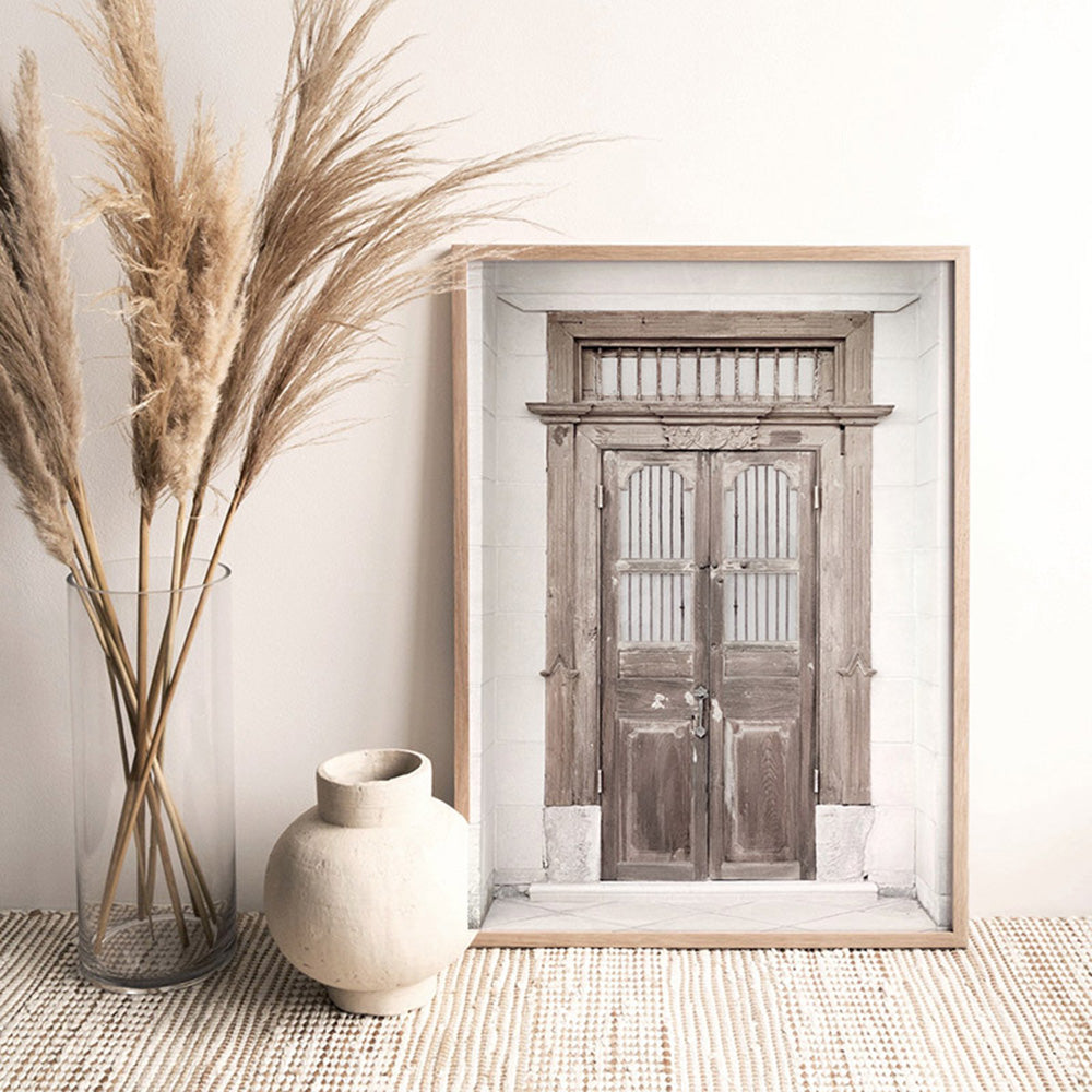 Balinese Carved Wooden Doorway - Art Print, Poster, Stretched Canvas or Framed Wall Art Prints, shown framed in a room