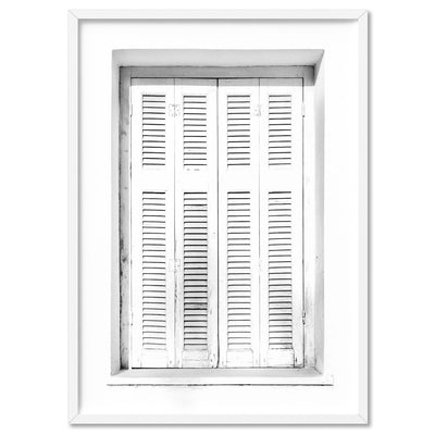 White on White Coastal Window - Art Print, Poster, Stretched Canvas, or Framed Wall Art Print, shown in a white frame