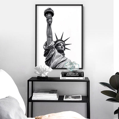 Liberty Rising - Art Print, Poster, Stretched Canvas or Framed Wall Art Prints, shown framed in a room