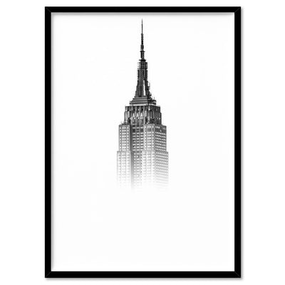 Empire State in the Clouds - Art Print, Poster, Stretched Canvas, or Framed Wall Art Print, shown in a black frame