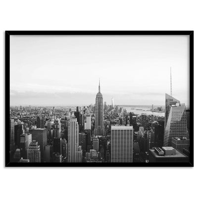 New York Empire Skyline - Art Print, Poster, Stretched Canvas, or Framed Wall Art Print, shown in a black frame