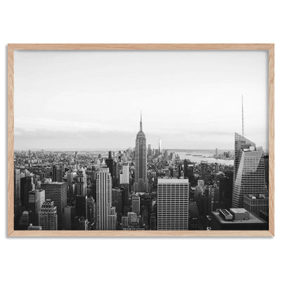 New York Empire Skyline - Art Print, Poster, Stretched Canvas, or Framed Wall Art Print, shown in a natural timber frame