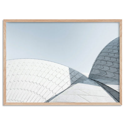 Sydney Opera House View II Landscape - Art Print, Poster, Stretched Canvas, or Framed Wall Art Print, shown in a natural timber frame