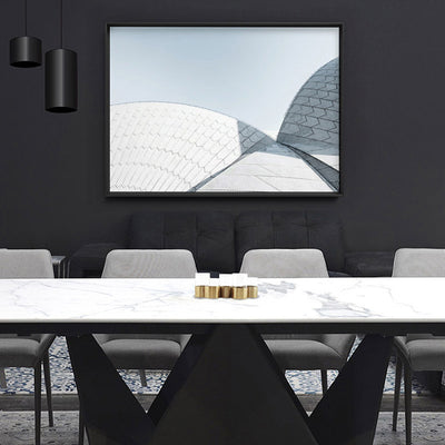 Sydney Opera House View II Landscape - Art Print, Poster, Stretched Canvas or Framed Wall Art, shown framed in a home interior space
