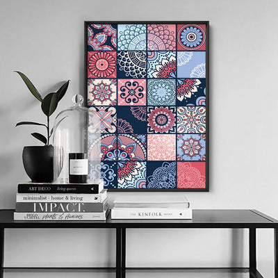 Moroccan Geo Tile Mosaic - Art Print, Poster, Stretched Canvas or Framed Wall Art Prints, shown framed in a room