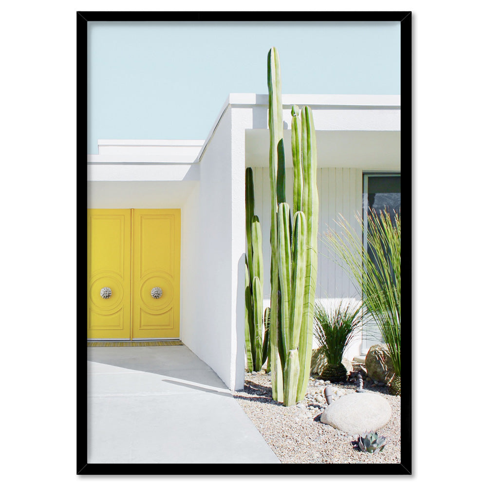 Palm Springs | Yellow Door I - Art Print, Poster, Stretched Canvas, or Framed Wall Art Print, shown in a black frame