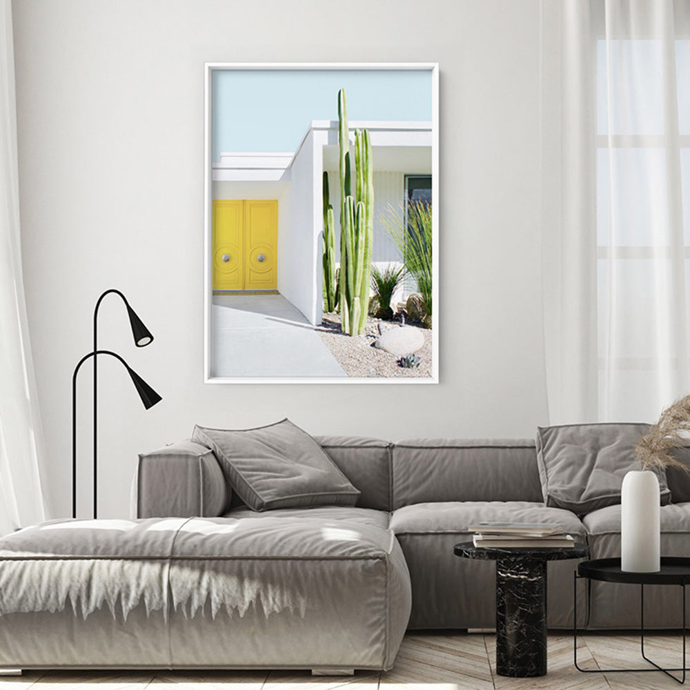 Palm Springs | Yellow Door I - Art Print, Poster, Stretched Canvas or Framed Wall Art Prints, shown framed in a room