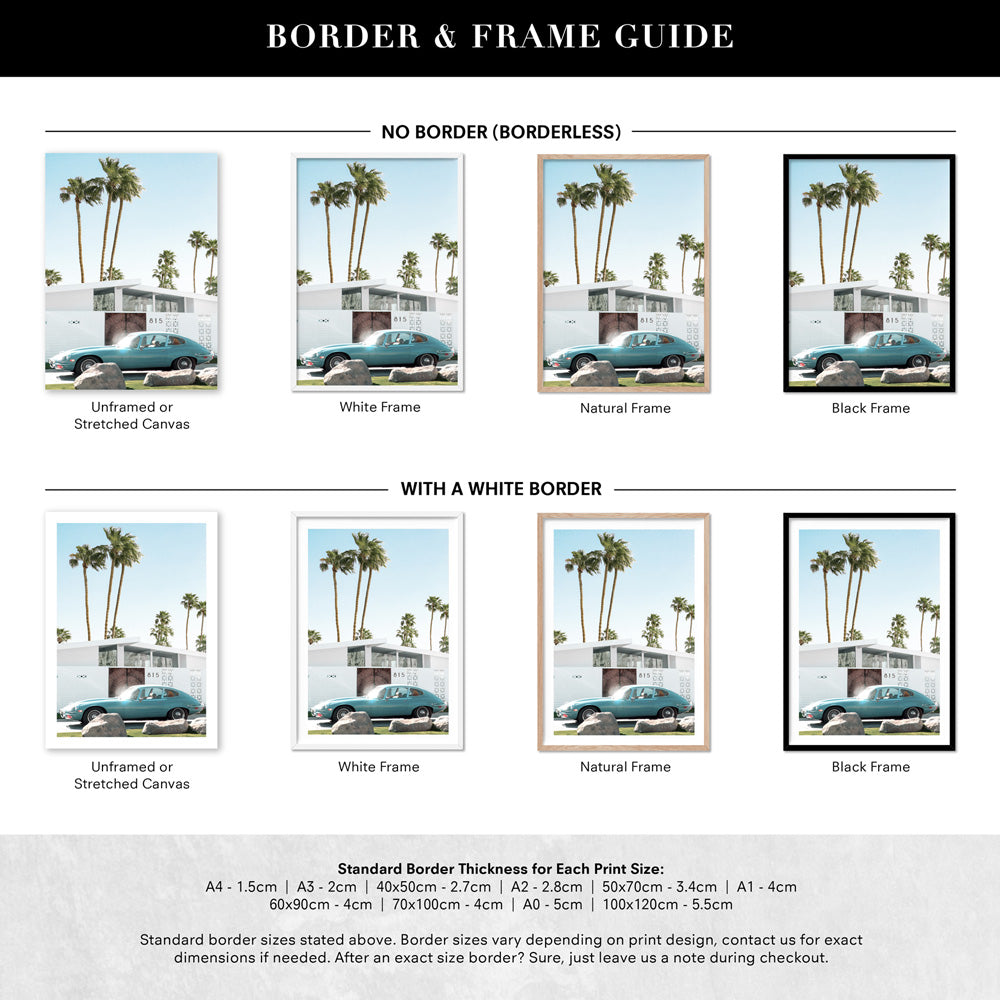 Palm Springs | 815 Classic - Art Print, Poster, Stretched Canvas or Framed Wall Art, Showing White , Black, Natural Frame Colours, No Frame (Unframed) or Stretched Canvas, and With or Without White Borders