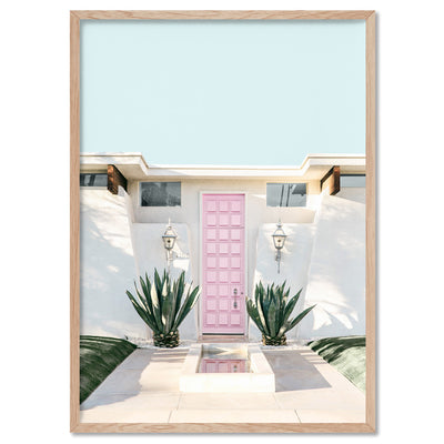 Palm Springs | Pink Door - Art Print, Poster, Stretched Canvas, or Framed Wall Art Print, shown in a natural timber frame
