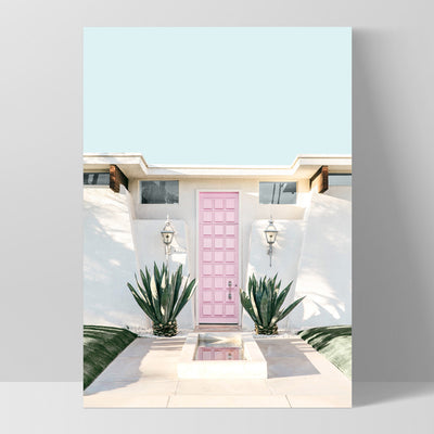 Palm Springs | Pink Door - Art Print, Poster, Stretched Canvas, or Framed Wall Art Print, shown as a stretched canvas or poster without a frame