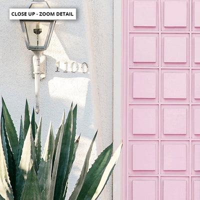 Palm Springs | Pink Door - Art Print, Poster, Stretched Canvas or Framed Wall Art, Close up View of Print Resolution