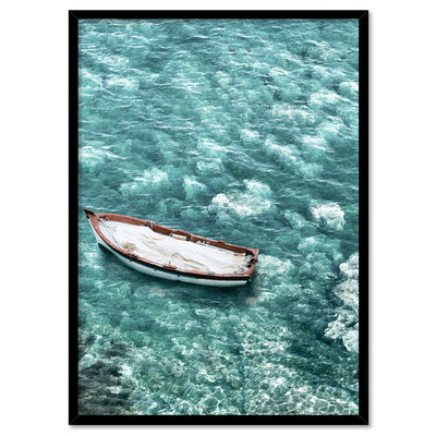 Capri Island Boat I - Art Print, Poster, Stretched Canvas, or Framed Wall Art Print, shown in a black frame