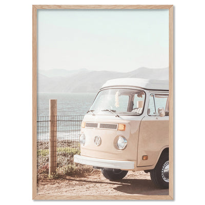 Kombi | Vintage Grainy Photo in Pastel Pink - Art Print, Poster, Stretched Canvas, or Framed Wall Art Print, shown in a natural timber frame