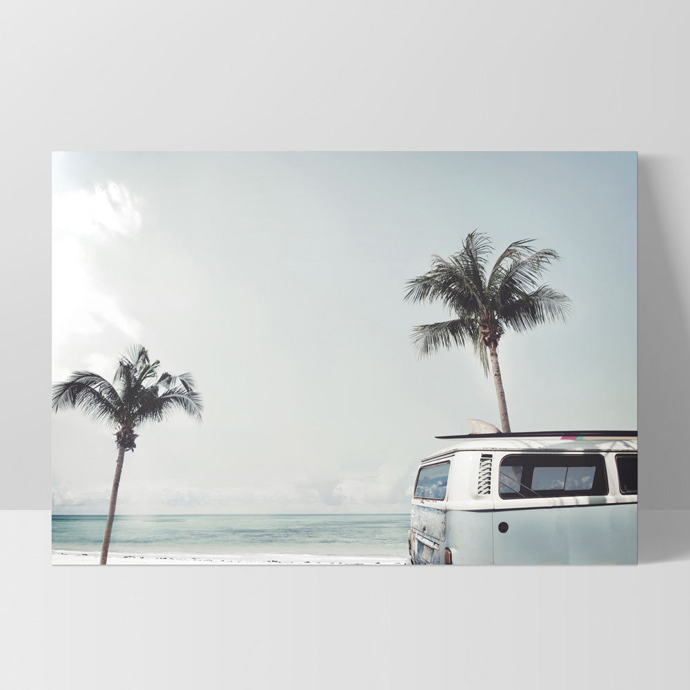 Kombi | Sea Green Surfer Van I  - Art Print, Poster, Stretched Canvas, or Framed Wall Art Print, shown as a stretched canvas or poster without a frame