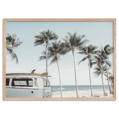 Kombi | Sea Green Surfer Van II  - Art Print, Poster, Stretched Canvas, or Framed Wall Art Print, shown in a natural timber frame