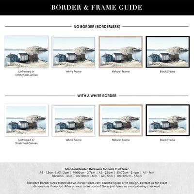 Nordic Lake Cabins I - Art Print, Poster, Stretched Canvas or Framed Wall Art, Showing White , Black, Natural Frame Colours, No Frame (Unframed) or Stretched Canvas, and With or Without White Borders