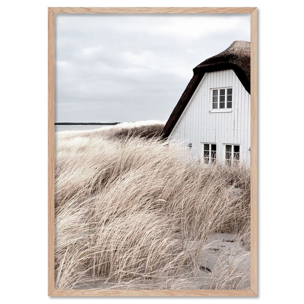 Nordic Lake Barn - Art Print, Poster, Stretched Canvas, or Framed Wall Art Print, shown in a natural timber frame