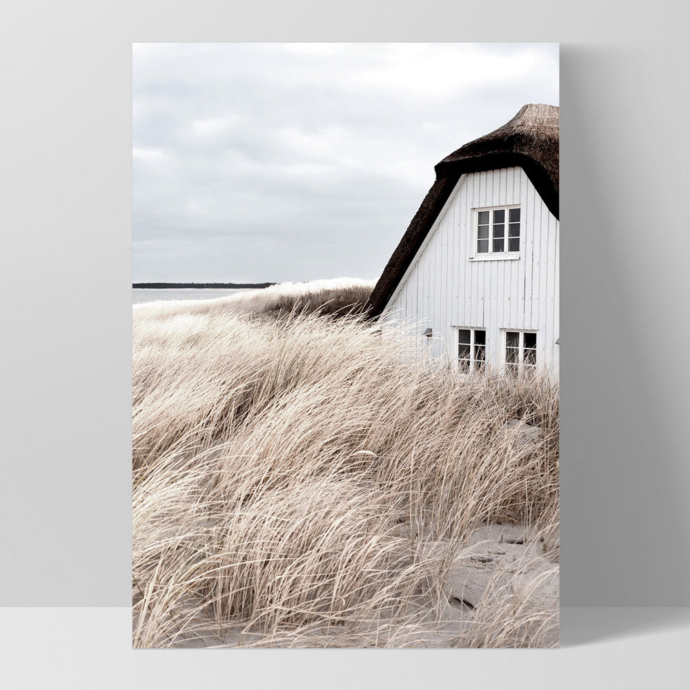 Nordic Lake Barn - Art Print, Poster, Stretched Canvas, or Framed Wall Art Print, shown as a stretched canvas or poster without a frame