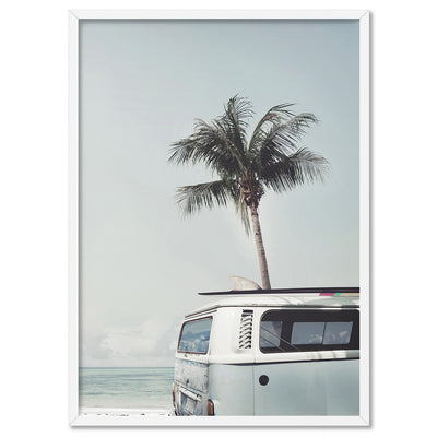Kombi | Sea Green Surfer Van III - Art Print, Poster, Stretched Canvas, or Framed Wall Art Print, shown in a white frame