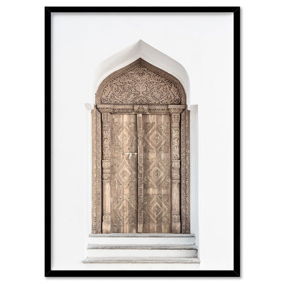 Ornate Carved Doorway - Art Print, Poster, Stretched Canvas, or Framed Wall Art Print, shown in a black frame