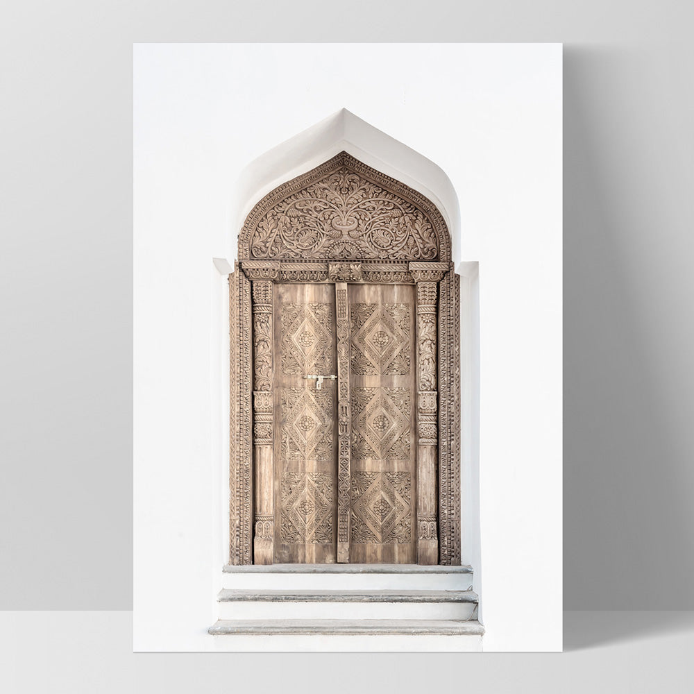 Ornate Carved Doorway - Art Print, Poster, Stretched Canvas, or Framed Wall Art Print, shown as a stretched canvas or poster without a frame