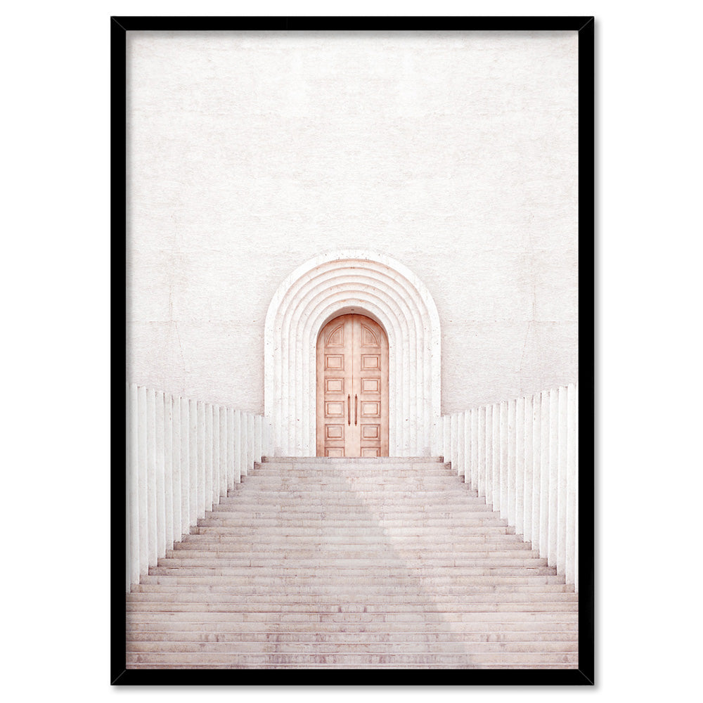 Pastel Boho Arch Door - Art Print, Poster, Stretched Canvas, or Framed Wall Art Print, shown in a black frame