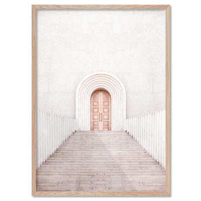 Pastel Boho Arch Door - Art Print, Poster, Stretched Canvas, or Framed Wall Art Print, shown in a natural timber frame