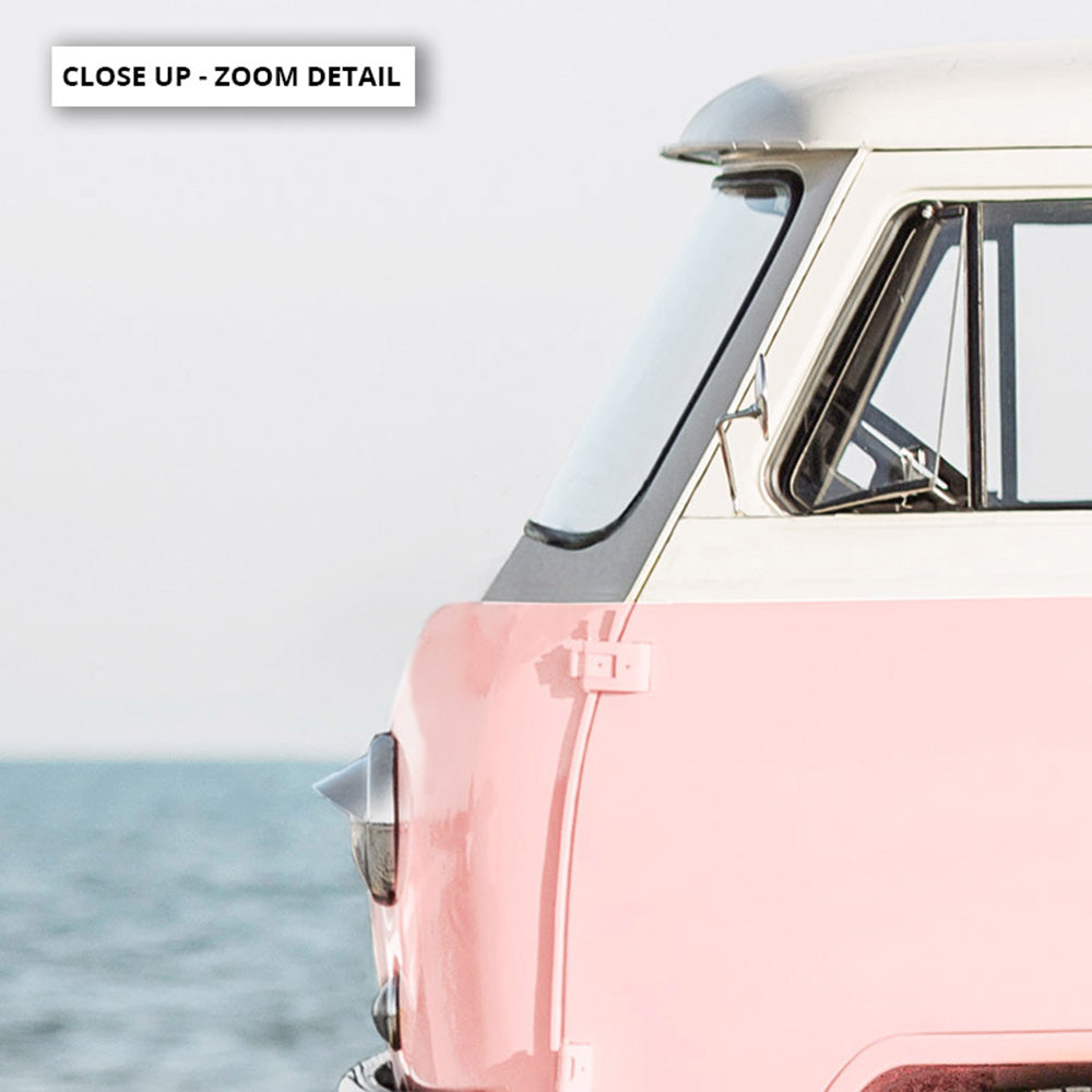 Pastel Beach Kombi Van Print - Art Print, Poster, Stretched Canvas or Framed Wall Art, Close up View of Print Resolution