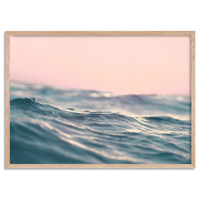 Soft Waves & Blush Sky - Art Print, Poster, Stretched Canvas, or Framed Wall Art Print, shown in a natural timber frame