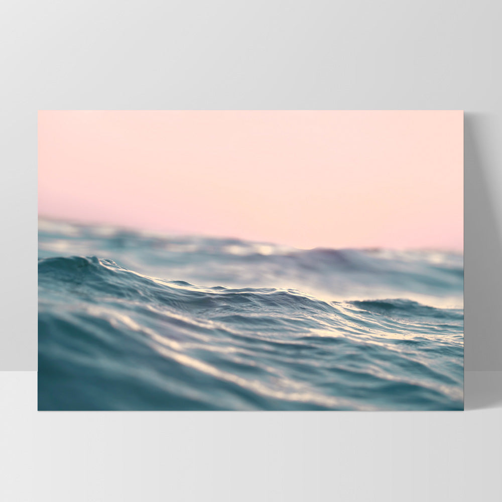Soft Waves & Blush Sky - Art Print, Poster, Stretched Canvas, or Framed Wall Art Print, shown as a stretched canvas or poster without a frame