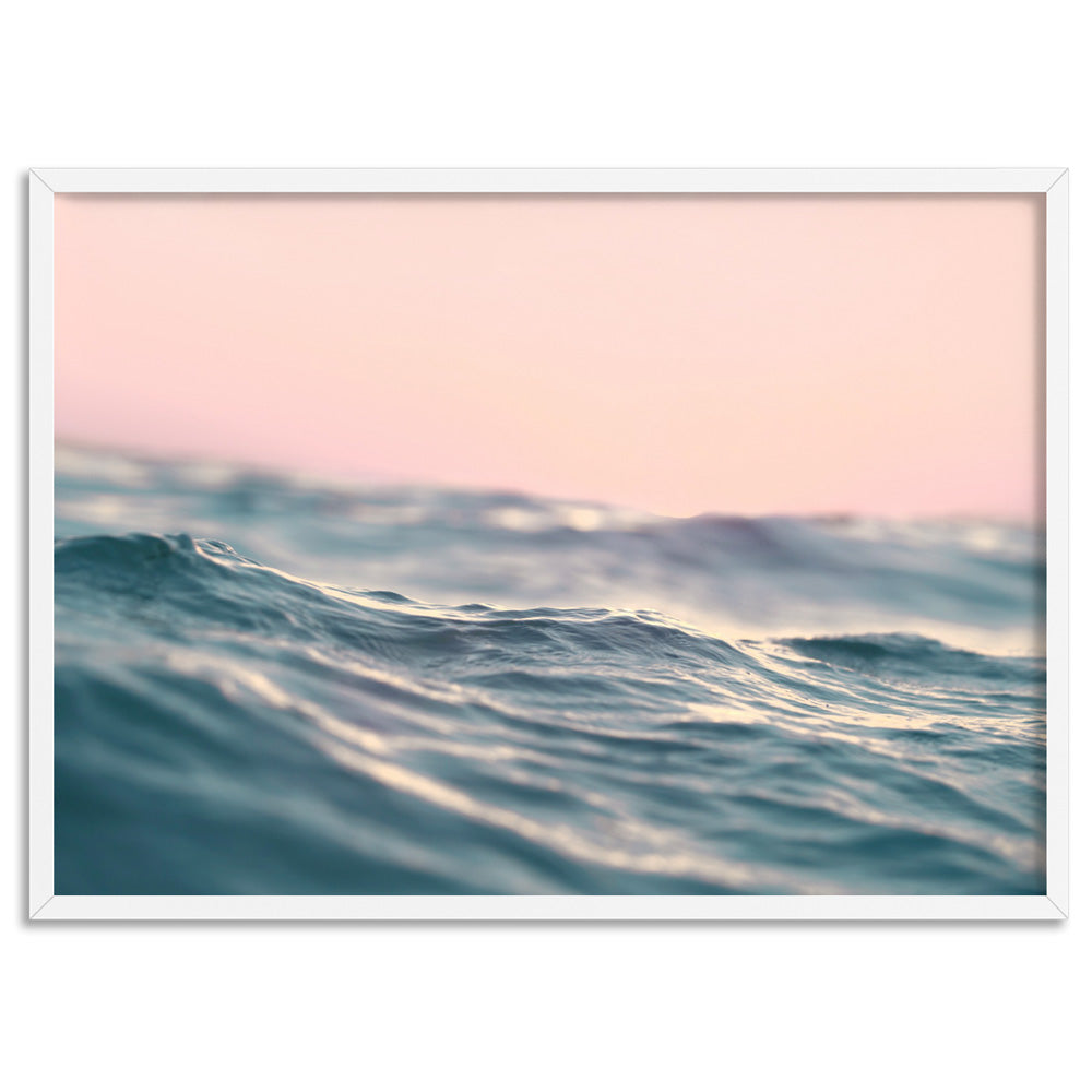 Soft Waves & Blush Sky - Art Print, Poster, Stretched Canvas, or Framed Wall Art Print, shown in a white frame