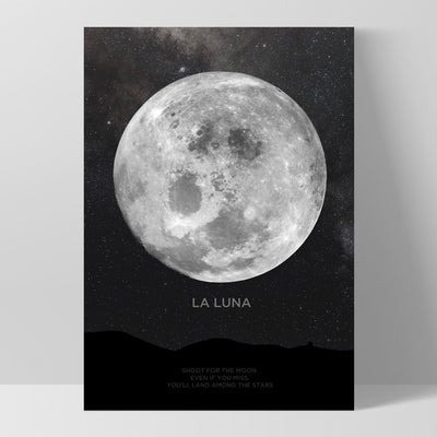 La Luna Moon - Art Print, Poster, Stretched Canvas, or Framed Wall Art Print, shown as a stretched canvas or poster without a frame