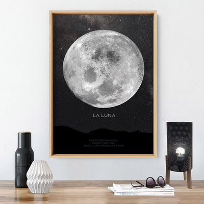 La Luna Moon - Art Print, Poster, Stretched Canvas or Framed Wall Art Prints, shown framed in a room