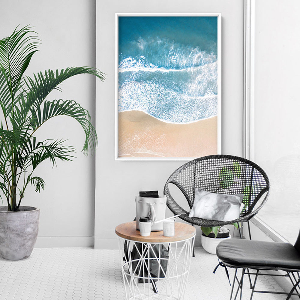 Aerial Beach Sand Waves View I - Art Print, Poster, Stretched Canvas or Framed Wall Art Prints, shown framed in a room