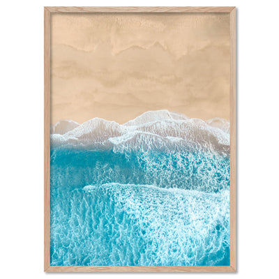 Aerial Beach Sand Waves View II - Art Print, Poster, Stretched Canvas, or Framed Wall Art Print, shown in a natural timber frame