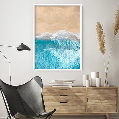 Aerial Beach Sand Waves View II - Art Print, Poster, Stretched Canvas or Framed Wall Art Prints, shown framed in a room