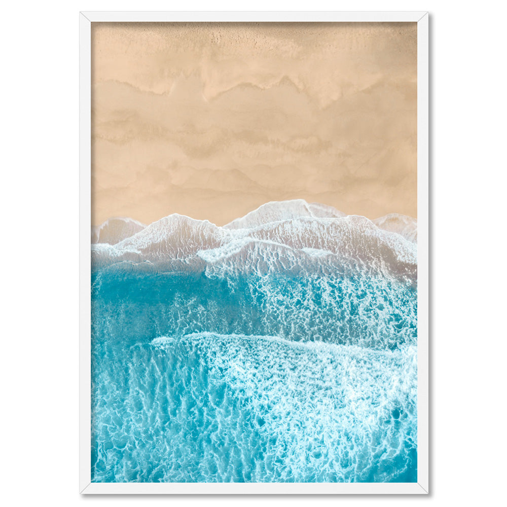 Aerial Beach Sand Waves View II - Art Print, Poster, Stretched Canvas, or Framed Wall Art Print, shown in a white frame