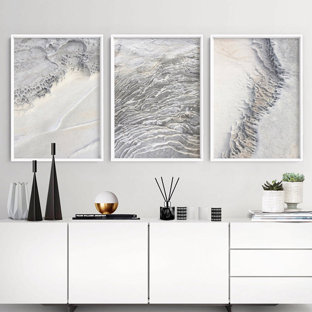 Seaside Coastal Rock Faces I - Art Print, Poster, Stretched Canvas or Framed Wall Art, shown framed in a home interior space