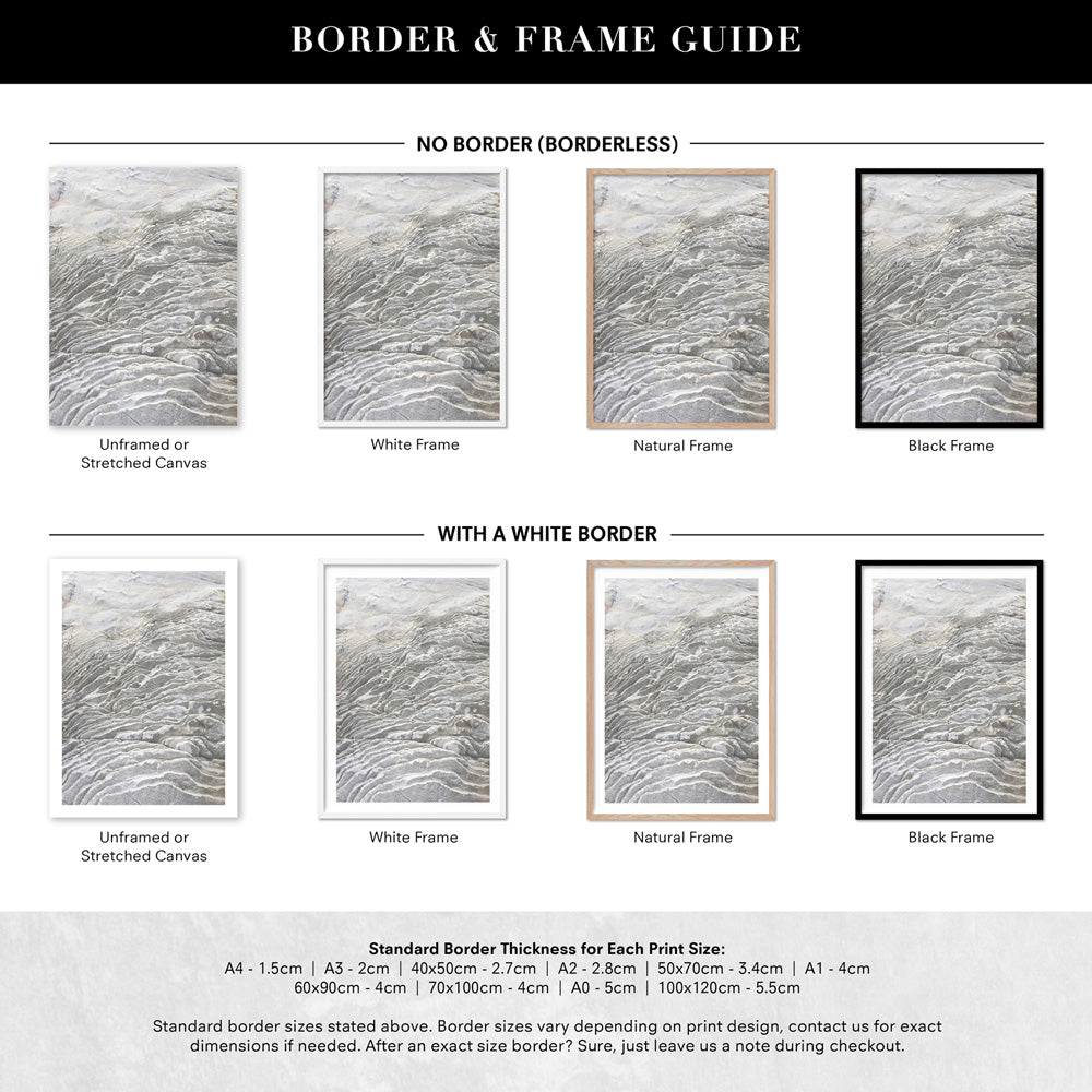 Seaside Coastal Rock Faces II - Art Print, Poster, Stretched Canvas or Framed Wall Art, Showing White , Black, Natural Frame Colours, No Frame (Unframed) or Stretched Canvas, and With or Without White Borders