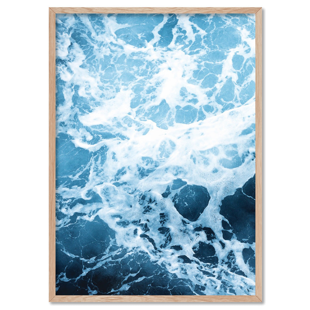 Ocean Beach Waves & Sea Foam II - Art Print, Poster, Stretched Canvas, or Framed Wall Art Print, shown in a natural timber frame