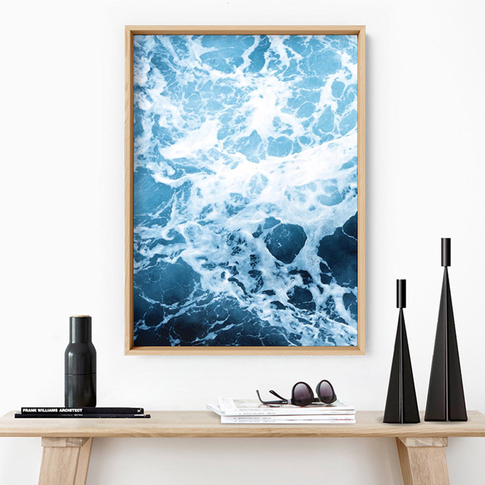 Ocean Beach Waves & Sea Foam II - Art Print, Poster, Stretched Canvas or Framed Wall Art Prints, shown framed in a room