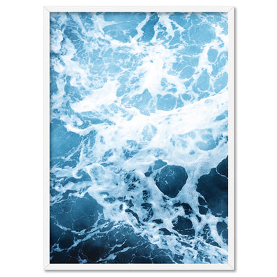 Ocean Beach Waves & Sea Foam II - Art Print, Poster, Stretched Canvas, or Framed Wall Art Print, shown in a white frame