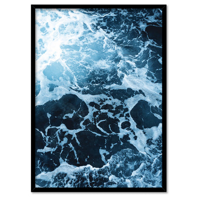 Ocean Beach Waves & Sea Foam I - Art Print, Poster, Stretched Canvas, or Framed Wall Art Print, shown in a black frame