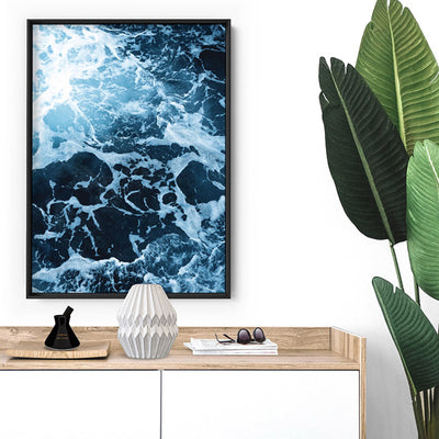 Ocean Beach Waves & Sea Foam I - Art Print, Poster, Stretched Canvas or Framed Wall Art Prints, shown framed in a room