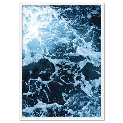 Ocean Beach Waves & Sea Foam I - Art Print, Poster, Stretched Canvas, or Framed Wall Art Print, shown in a white frame