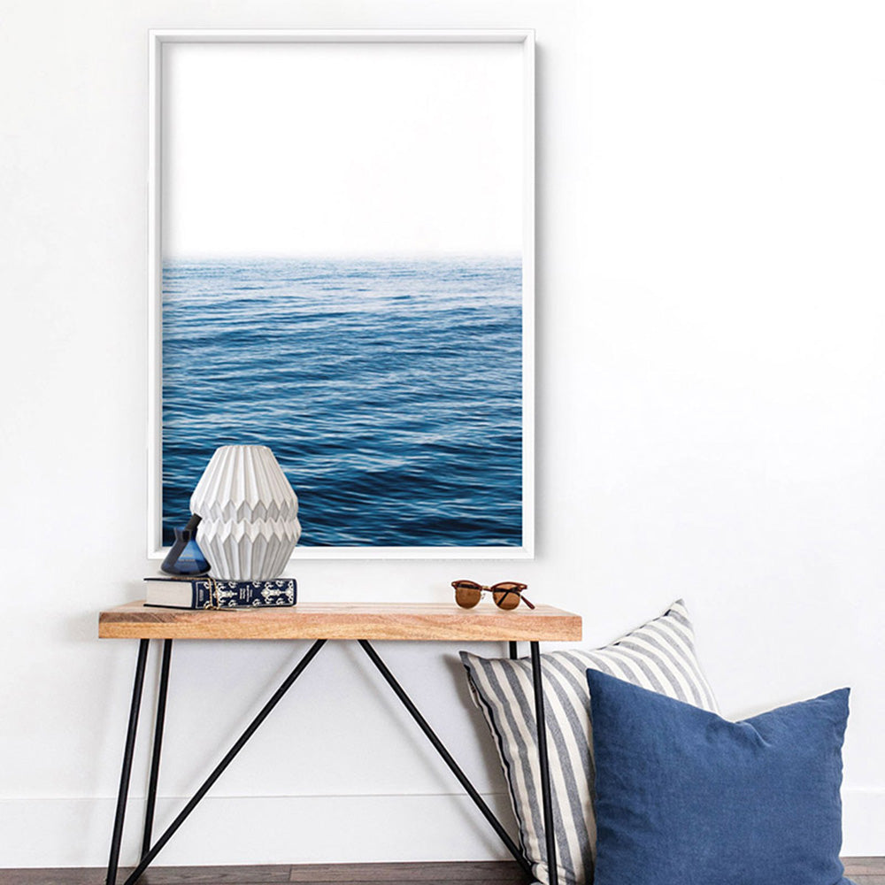 Calm Ocean Horizon - Art Print, Poster, Stretched Canvas or Framed Wall Art Prints, shown framed in a room