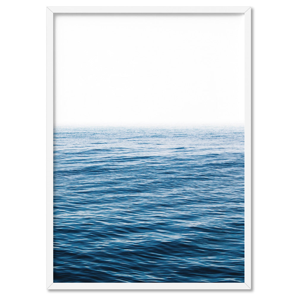 Calm Ocean Horizon - Art Print, Poster, Stretched Canvas, or Framed Wall Art Print, shown in a white frame