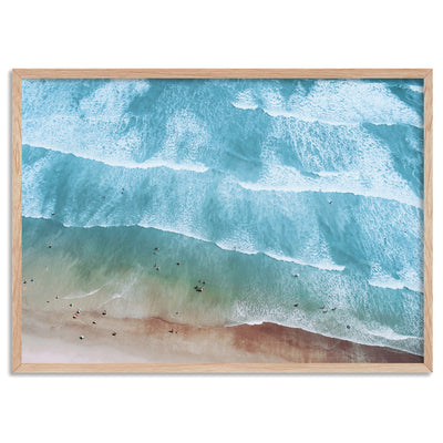 Aerial Summer Sea & Waves Landscape - Art Print, Poster, Stretched Canvas, or Framed Wall Art Print, shown in a natural timber frame