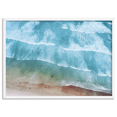 Aerial Summer Sea & Waves Landscape - Art Print, Poster, Stretched Canvas, or Framed Wall Art Print, shown in a white frame