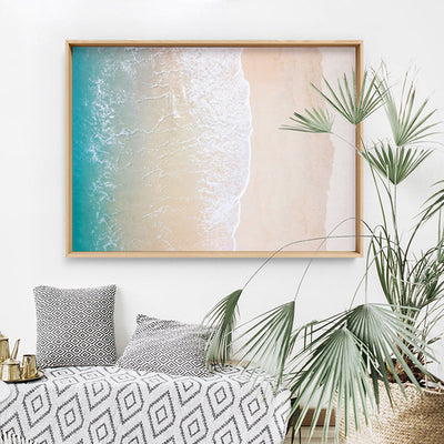 Aerial Coastal Sandy Beach - Art Print, Poster, Stretched Canvas or Framed Wall Art Prints, shown framed in a room